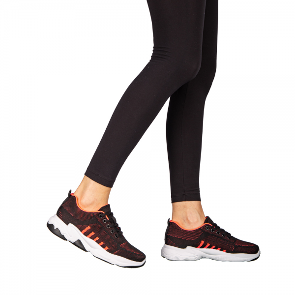 Дамски спортни обувки  черни с розово  от текстилен материал  Morison, 4 - Kalapod.bg